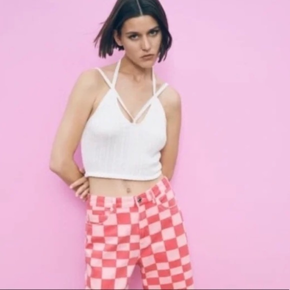 Zara cable knit cropped top with crossed straps, size S, NWT - Picture 1 of 6